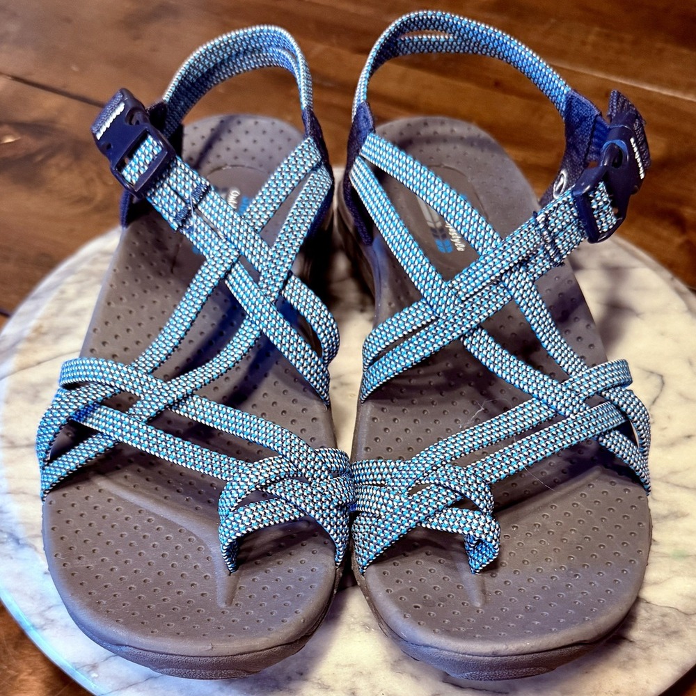 NEW! Skechers Women Sz 7 EU 38 Reggae Irie Mon Blue Navy Comfort Sandals 163013 - Picture 2 of 6